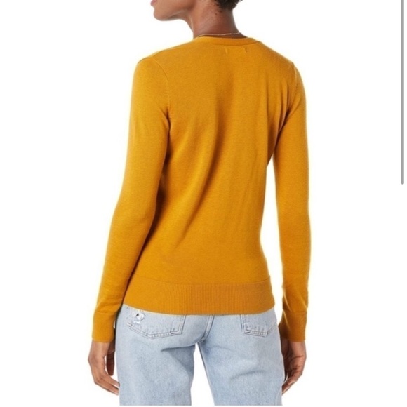 Nwt AMAZON Essentials Knit Cardigan Yellow V Neck Basic Button Up Sweater - Picture 2 of 14